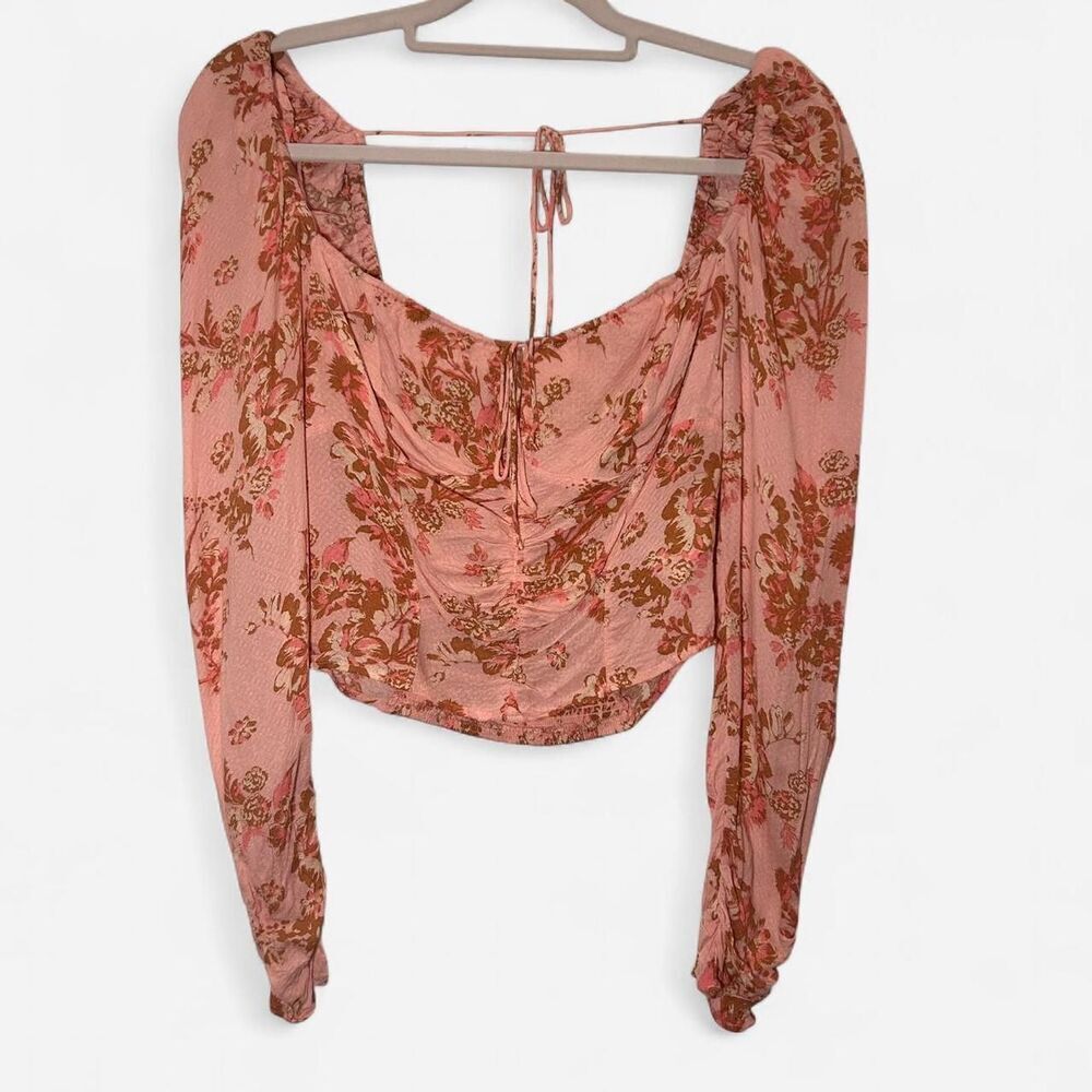 Free People Hilary Pink Floral Printed Top Cottagecore Boho Small - Picture 2 of 5